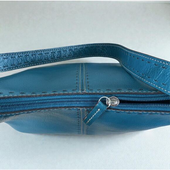 FOSSIL VTG Pebble Leather Shoulder Bag Aqua Blue Classic Everyday City Resort - Picture 5 of 10